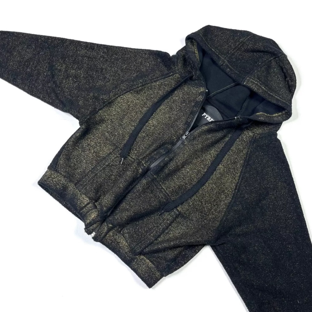 Pyrex Hoodie Women’s XS Black Glittery Heather Gold Rare Streetwear Italy